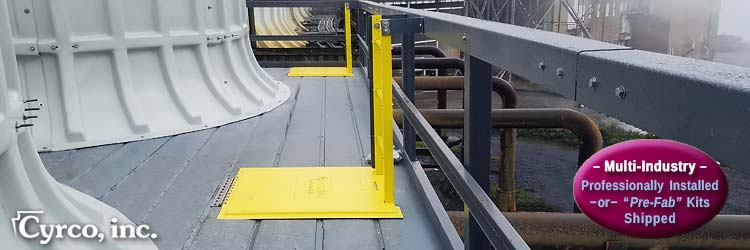 Custom Fabricated FRP Ladder Systems with Hatchway Doors Below FRP Floor on a Field Erected FEP Cooling Tower.  Professionally Install or Pre-Fab Package Kits Shipped.