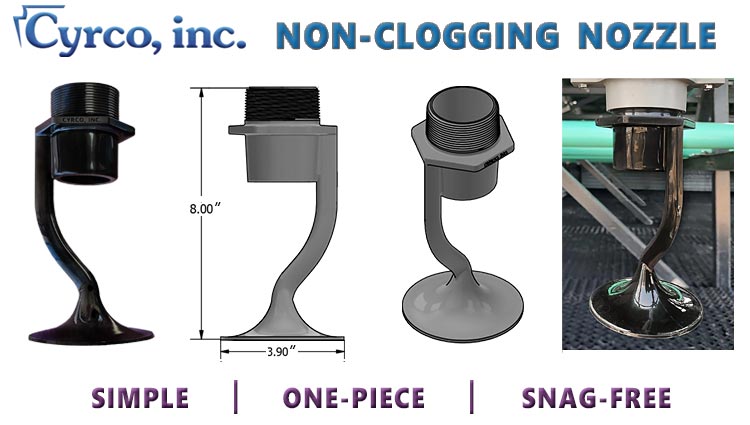 Cyrco's Non-Clogging Spray Nozzle Simple One-Piece Plastic Design. Ideal for Counter Flow Cooling Towers