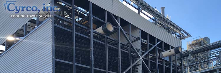 New Custom FRP Framed Field Erected Cooling Tower with FRP Wall Panel and Splash Fill Heat Transfer Media.