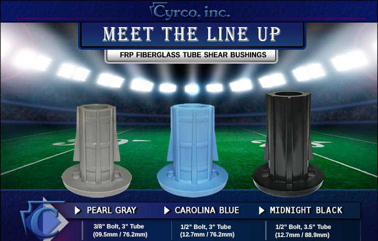 Cyrco's FRP Shear Bushing Meet the Line Up - All Three Sizes for 3 and3.5 Inch Square Tube - Sports Football Field with Stadium Lights Spot Lighting